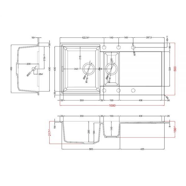Reginox Easy Titanium 1.5 Bowl Granite Kitchen Sink 1000 x 500mm #3