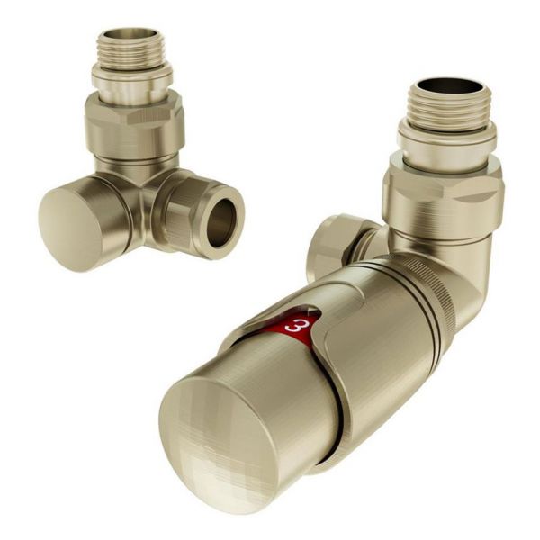 Eastbrook Brushed Brass Corner TRV Radiator Valves