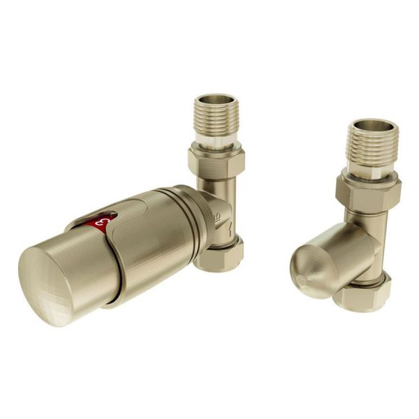 Eastbrook Brushed Brass Straight TRV Radiator Valves