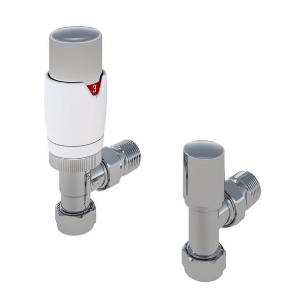 Eastbrook Darlington White and Chrome Angled TRV Radiator Valves