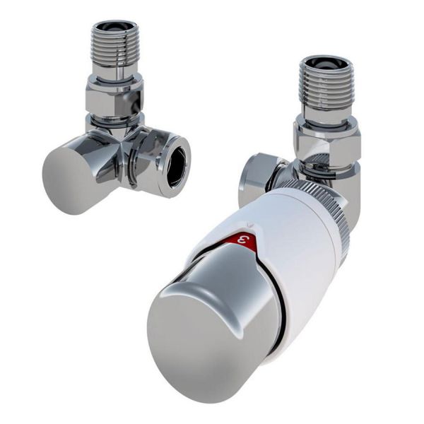 Eastbrook Darlington White and Chrome Corner TRV Radiator Valves