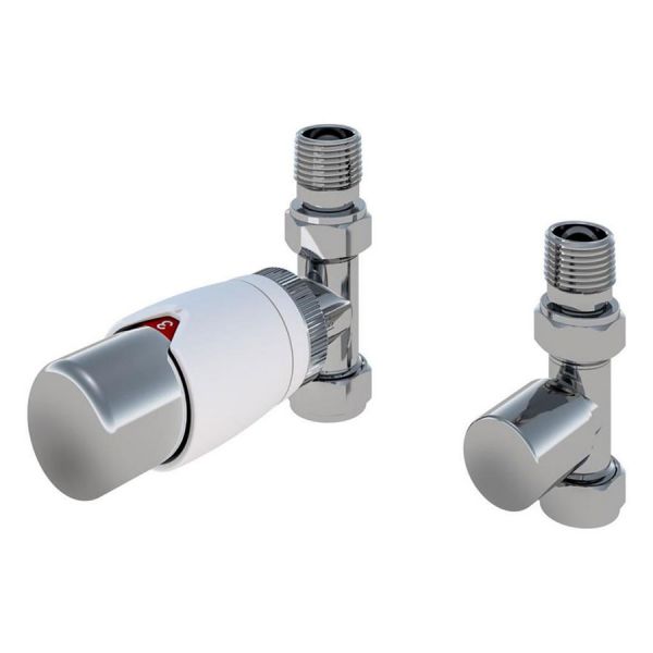 Eastbrook Darlington White and Chrome Straight TRV Radiator Valves
