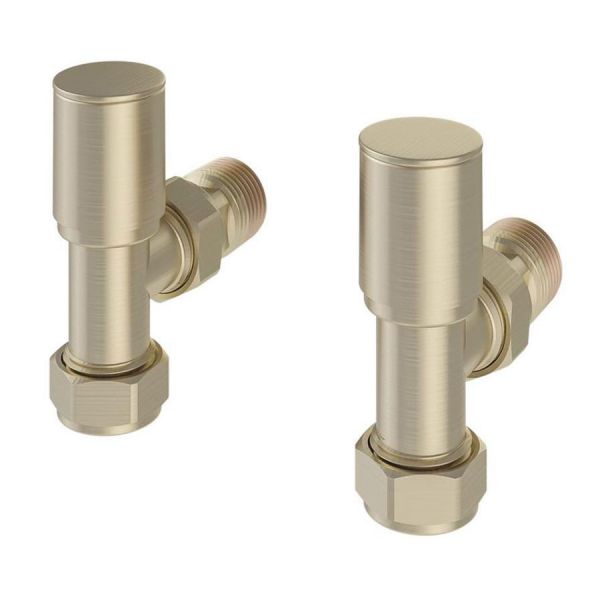 Eastbrook Round Brushed Brass Angled Manual Radiator Valves