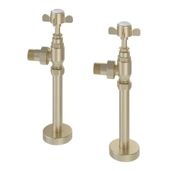 Eastbrook Traditional Brushed Brass Angled Manual Radiator Valves with 150mm Tails