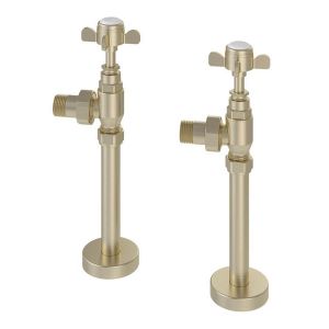 Eastbrook Traditional Brushed Brass Angled Manual Radiator Valves with 150mm Tails