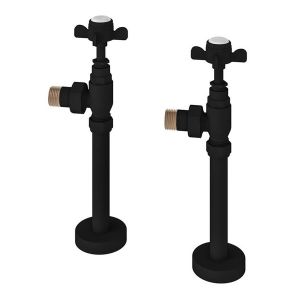 Eastbrook Traditional Matt Black Angled Manual Radiator Valves with 150mm Tails