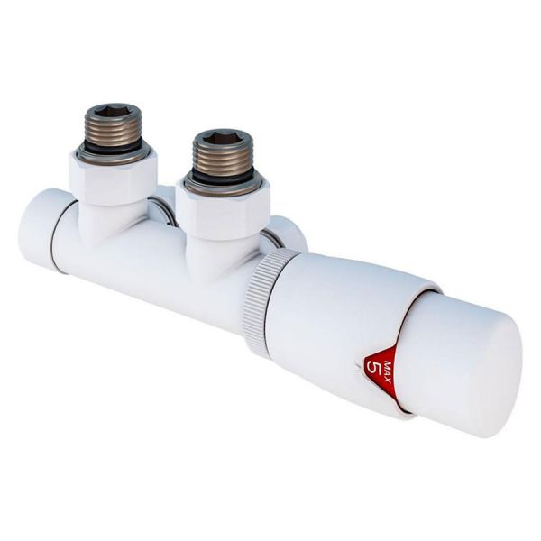 Eastbrook Twin Inlet Gloss White Angled 50mm TRV Radiator Valve