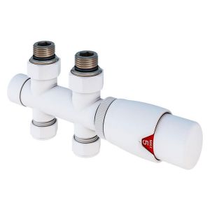 Eastbrook Twin Inlet Gloss White Straight 50mm TRV Radiator Valve