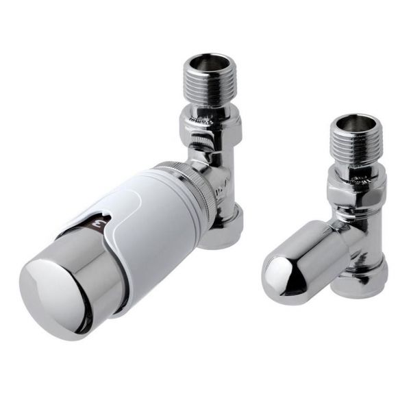 Eastbrook White and Chrome Straight TRV Radiator Valves