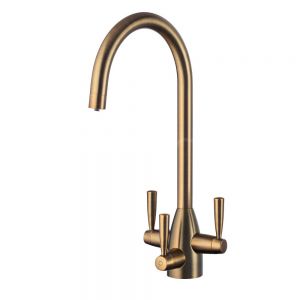 Clearwater Eclipse Triple Lever Patinated Brass Filtered Water Kitchen Sink Mixer Tap