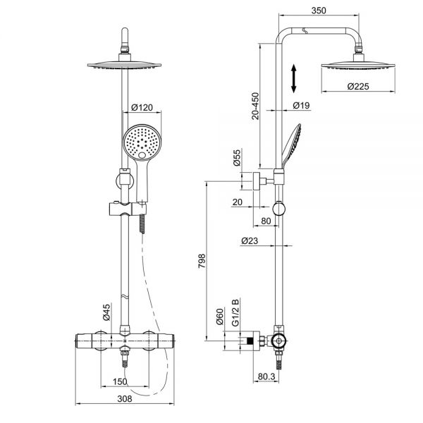 JTP Eco Chrome Thermostatic Exposed Bar Shower Valve Kit with Adjustable Riser #2
