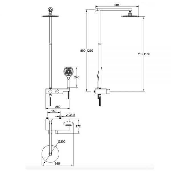 JTP Chrome Thermostatic Exposed Bar Shower Valve Kit with Rigid Riser #2