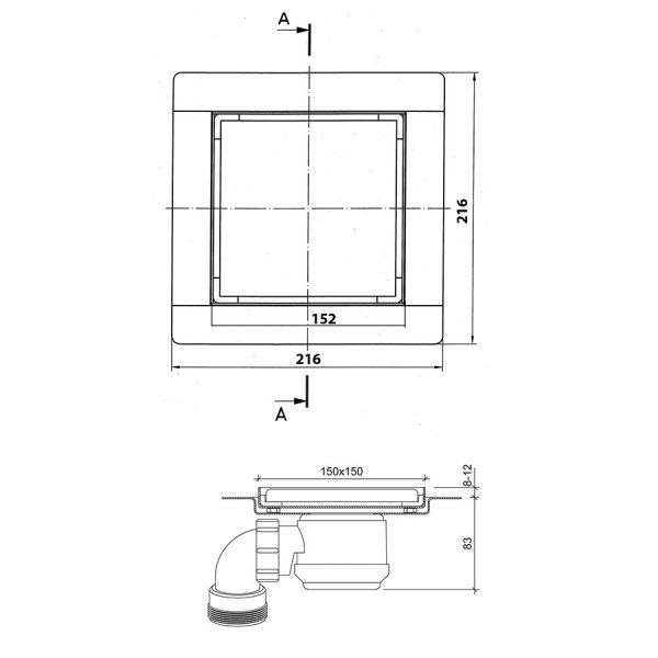JTP Elite Stainless Steel 150 x 150mm Square Shower Drain #2