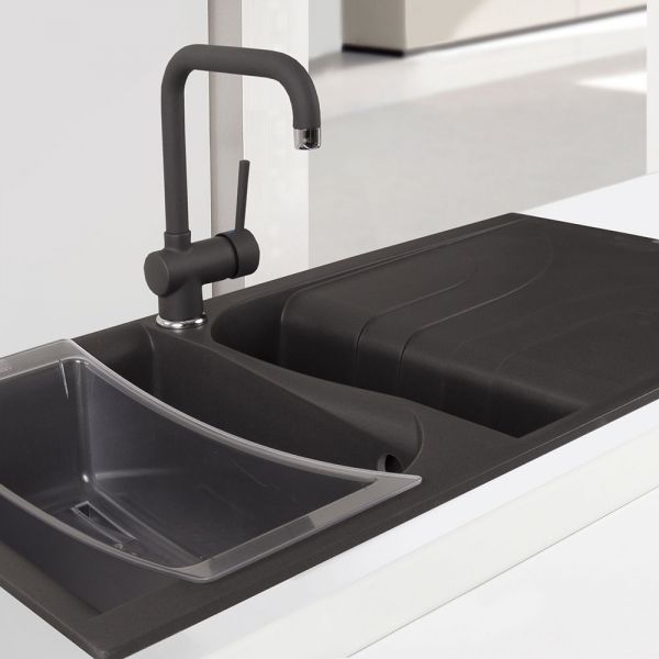 Reginox Ego 475 Black 1.5 Bowl Inset Granite Kitchen Sink 1000 x 500mm #3