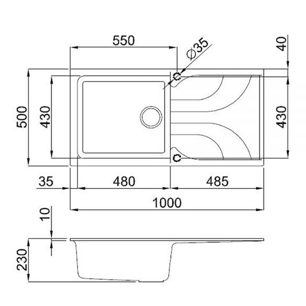 Reginox Ego Black 1 Bowl Granite Kitchen Sink 1000 x 500mm #2