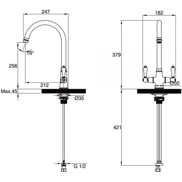 Clearwater Elegance C Twin Lever Brushed Brass Twist & Spray Monobloc Kitchen Sink Mixer Tap #3