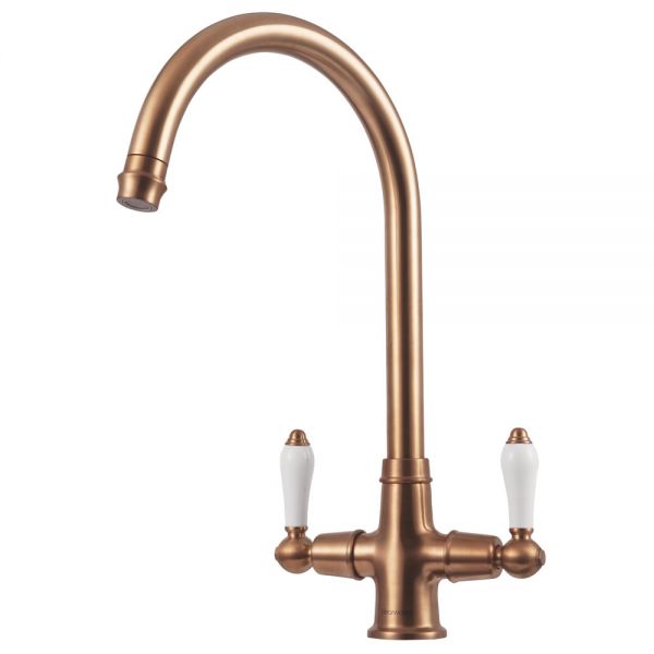 Clearwater Elegance C Twin Lever Brushed Copper Twist & Spray Monobloc Kitchen Sink Mixer Tap