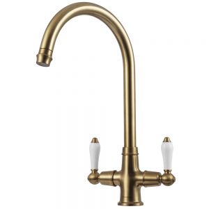 Clearwater Elegance C Twin Lever Brushed Bronze Twist & Spray Monobloc Kitchen Sink Mixer Tap