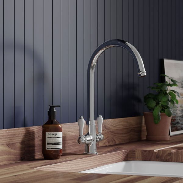 Clearwater Elegance C Twin Lever Chrome Twist & Spray Monobloc Kitchen Sink Mixer Tap #2