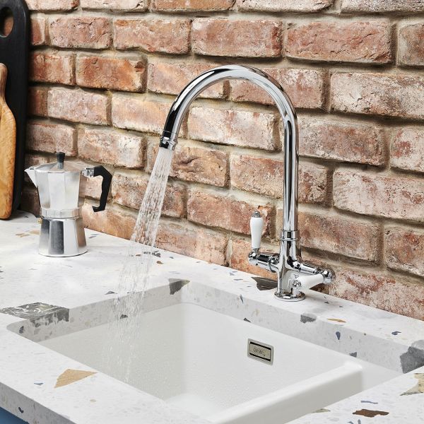 Clearwater Elegance C Twin Lever Chrome Twist & Spray Monobloc Kitchen Sink Mixer Tap #3