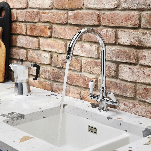 Clearwater Elegance C Twin Lever Chrome Twist & Spray Monobloc Kitchen Sink Mixer Tap #4