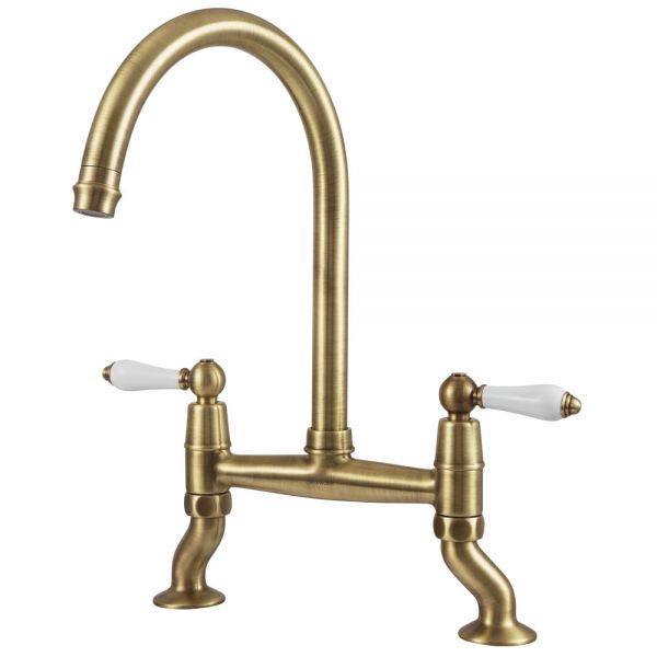 Clearwater Elegance Bridge Twin Lever Brushed Bronze Twist & Spray Kitchen Sink Mixer Tap