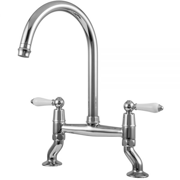 Clearwater Elegance Bridge Twin Lever Chrome Twist & Spray Kitchen Sink Mixer Tap