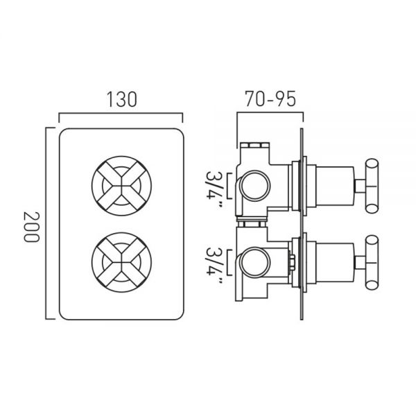 Vado Elements Chrome Two Outlet Thermostatic Shower Valve #2