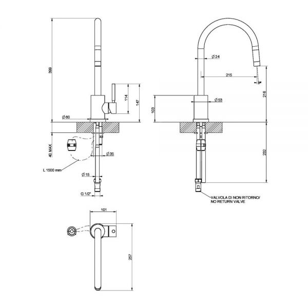 Clearwater Elmira Single Lever Brushed Nickel Pull Out Monobloc Kitchen Sink Mixer Tap #2