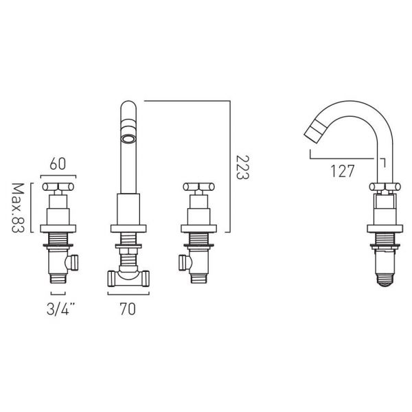 Vado Elements Chrome 3 Hole Deck Mounted Bath Filler Tap #2