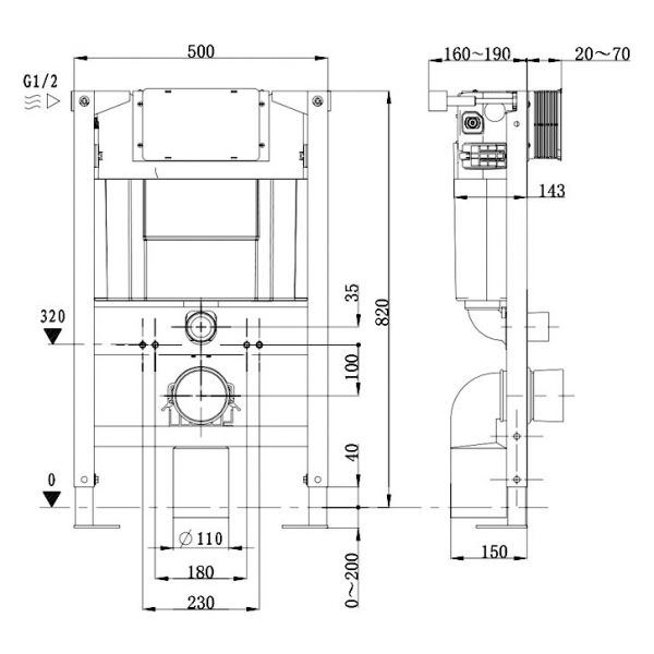 Abacus Wall Mounted WC Frame and Dual Flush Cistern 820mm #2