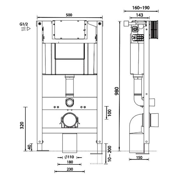 Abacus Wall Mounted WC Frame and Dual Flush Cistern 980mm EPWC051505