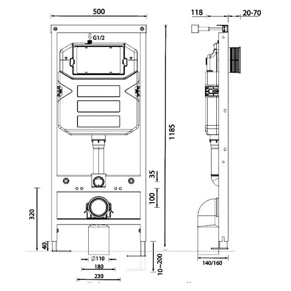 Abacus Wall Mounted WC Frame and Dual Flush Cistern 1180mm EPWC052005