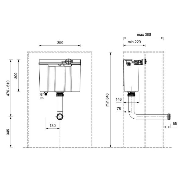 Abacus Dual Flush Concealed Cistern with Chrome Flush Button #2