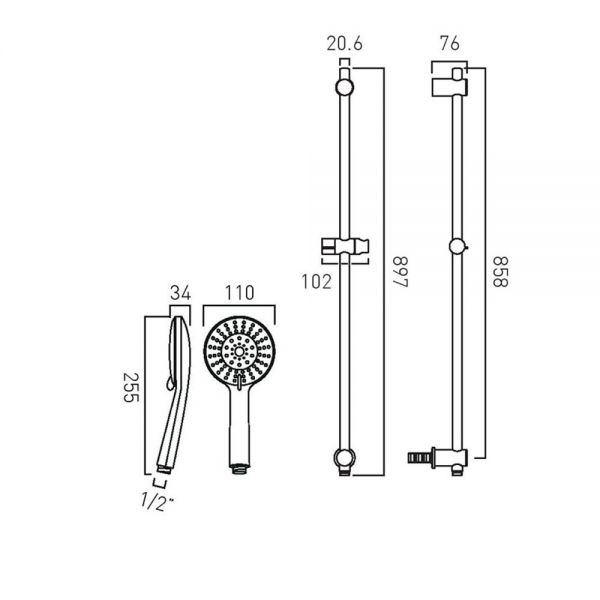 Vado Evolve Multi Function Slide Rail Shower Kit #2