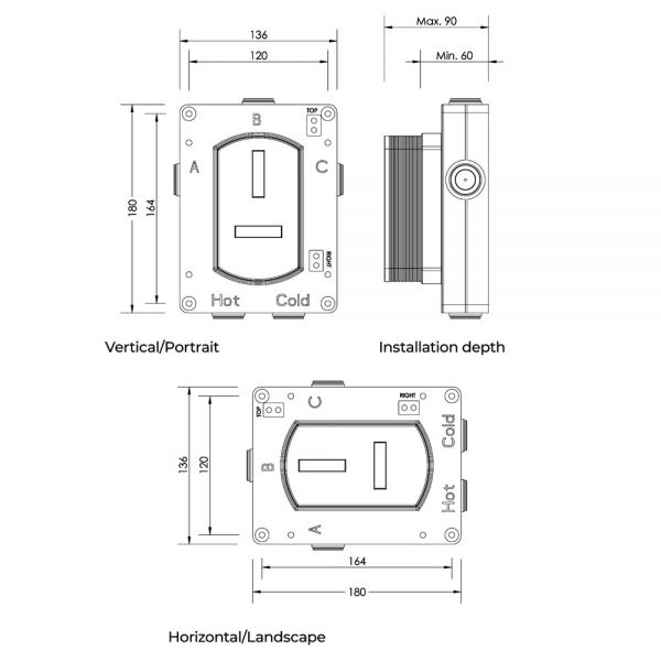Abacus Plan Brushed Bronze Single Outlet Square Thermostatic Shower Valve #2