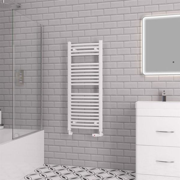Eastbrook Biava 1118 x 450 Curved White Towel Rail #2