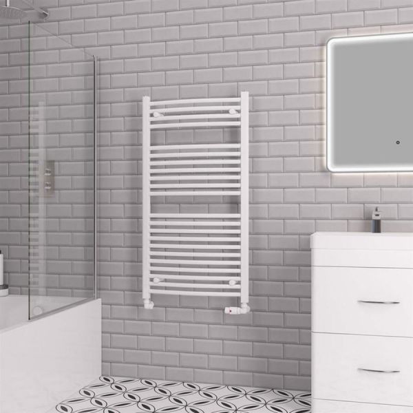 Eastbrook Biava 1118 x 600 Curved White Towel Rail #2
