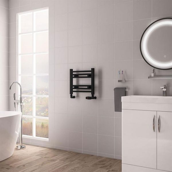 Eastbrook Biava Hidden Vent 360 x 400 Straight Matt Black Towel Rail #2
