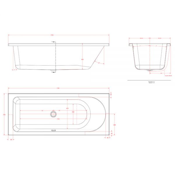 Eastbrook Biscay 1700 x 700 Left Handed Single Ended Shower Bath #4