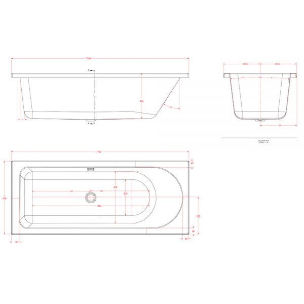 Eastbrook Biscay 1700 x 700 Right Handed Single Ended Shower Bath #4