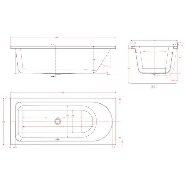 Eastbrook Beauforte Reinforced Biscay 1700 x 750 Left Handed Single Ended Shower Bath #4