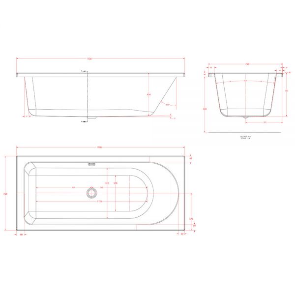Eastbrook Beauforte Reinforced Biscay 1700 x 750 Right Handed Single Ended Shower Bath #4