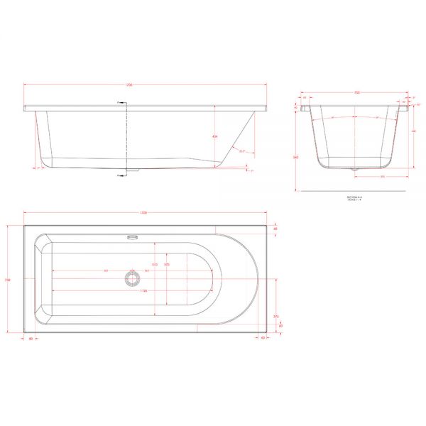 Eastbrook Beauforte Reinforced Biscay 1700 x 750 Right Handed Single Ended Shower Bath #4