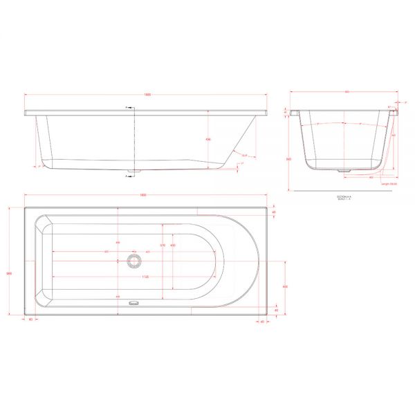 Eastbrook Beauforte Reinforced Biscay 1800 x 800 Left Handed Single Ended Shower Bath #4