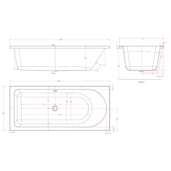 Eastbrook Beauforte Reinforced Biscay 1800 x 800 Right Handed Single Ended Shower Bath #4