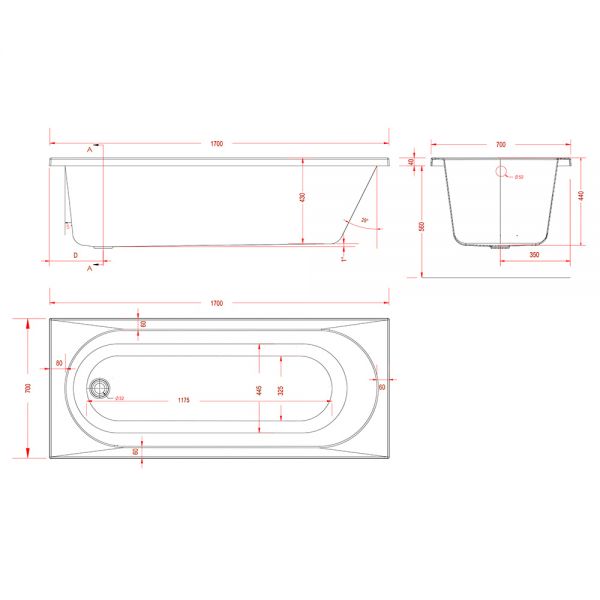 Eastbrook Beauforte Reinforced Biscay 1700 x 700 Single Ended Bath #3