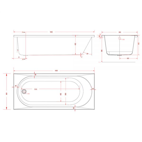 Eastbrook Biscay 1800 x 800 Single Ended Bath #3