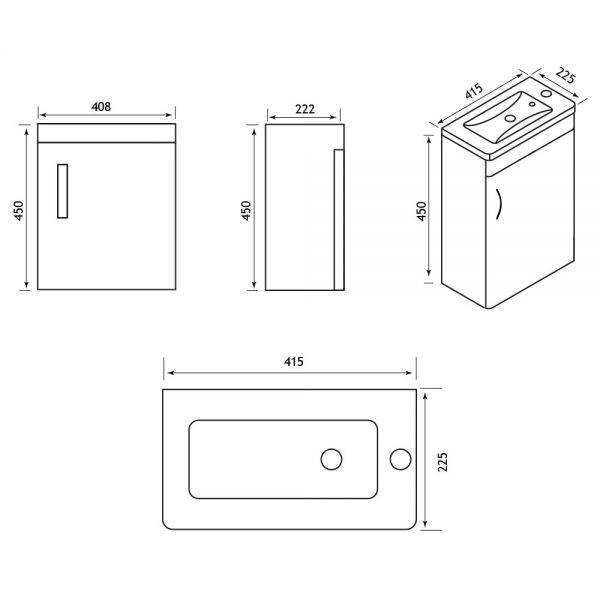 Eastbrook Cavone Cloakroom 400 White Wall Hung Vanity Unit #2