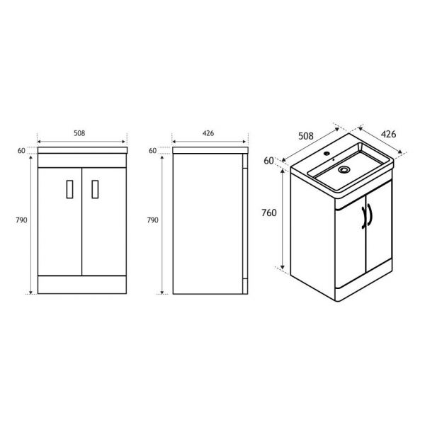 Eastbrook Cavone 500 White Floor Standing 2 Door Vanity Unit #2